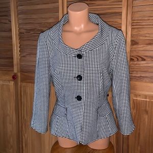 Kay Unger black & white houndstooth jacket 3 buttons shawl collar retro look 10